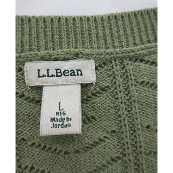 LL Bean Sweater Large Olive Cardigan Pointelle Button Up Scoop Neck - Picture 8 of 10